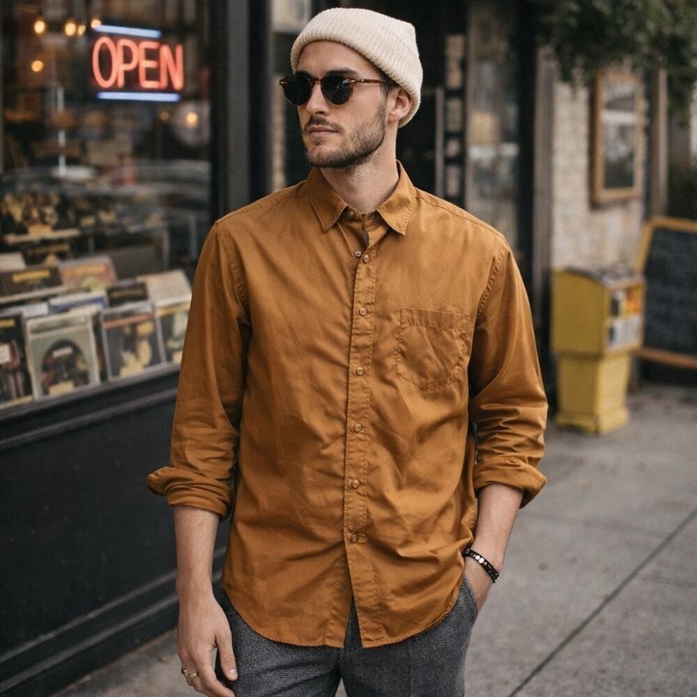 SPRING SALE! Brosbi Vintage Waterproof Coated Button Down Shirt Size Medium